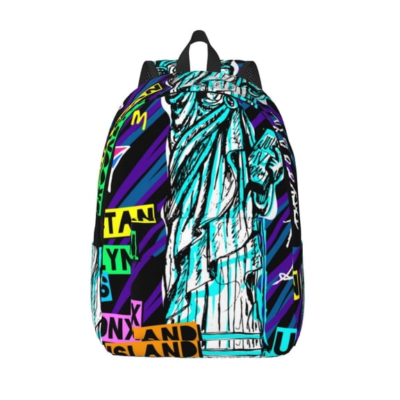 Vsdgher New York City Print Canvas Backpack Travel Rucksack Unisex Knapsack 15.7/17.7Inch Laptop Backpack for Work,College -Medium
