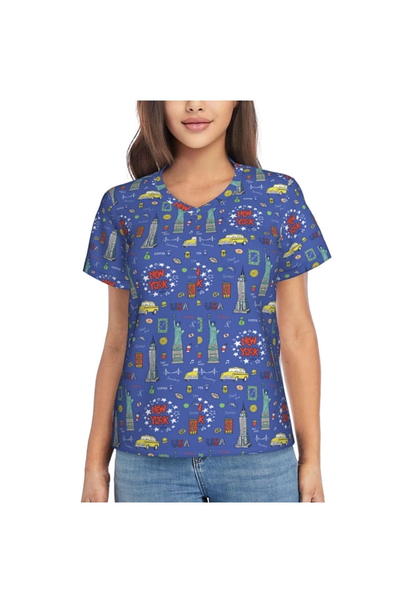 New-York City Women Shirts V Neck Short Sleeve Tops T-Shirt Basic Tees, S to 3XLSmall