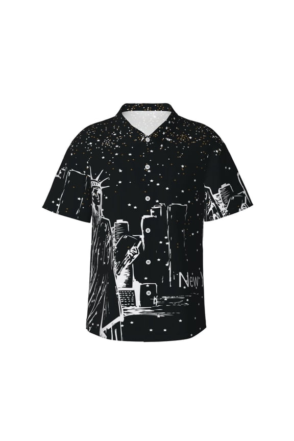 New York City1 Print Men's Hawaiian Shirts Button Down Tropical Holiday Beach Shirts Vacation Clothes,3X-Large