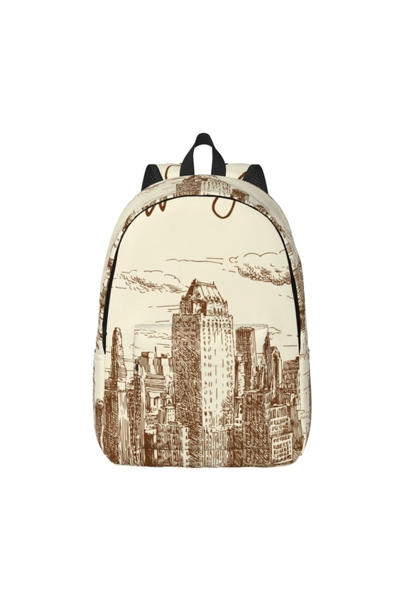 New York Print Canvas Backpack Travel Rucksack Unisex Knapsack 15.7/17.7Inch Laptop Backpack for Work,College -Medium