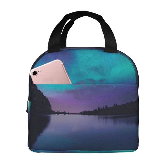 Vsdgher Night At Lake Aurora Lunch Bag, Lunch Box for Women Adult Men, Lunch Tote Insulated Cooler Lunch Container for Work/Office/Picnic/Travel