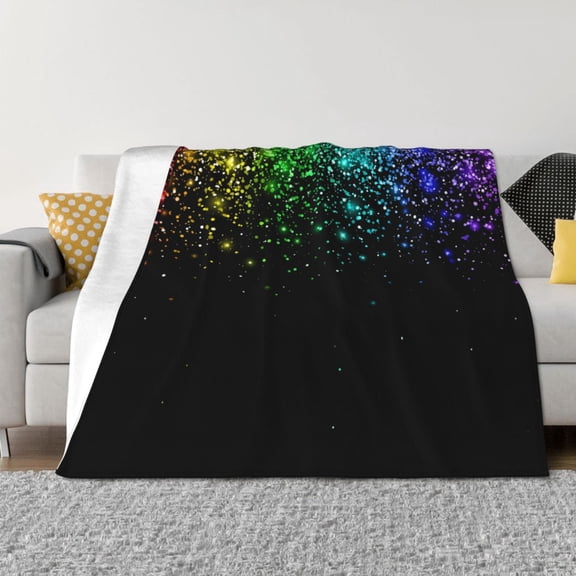Vsdgher Night Rainbow Sparkles Pattern Fleece Throw Blanket, Horizontal Fleece Bedding Home Decor for Couch & Bed All Season Use -80"x60"