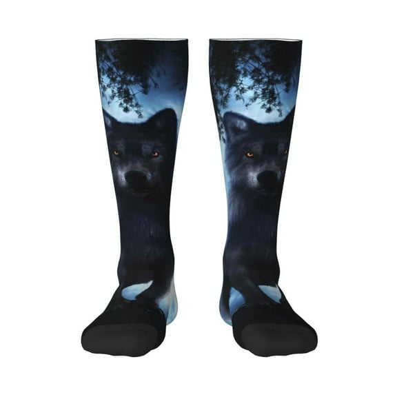 Vsdgher Night Scene of Wolves Print Thigh High Socks Extra Long Stretchy Sock Women Over Knee High Opaque Stocking Daily Wear
