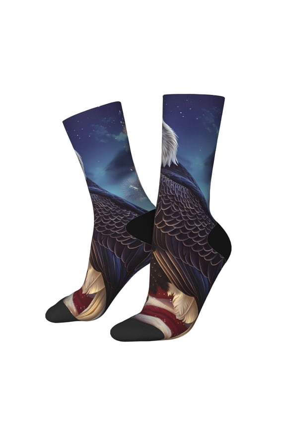 Night Sky Bald Eagle Crew Socks for Men & Women, Breathable Casual Athletic Ankle Socks