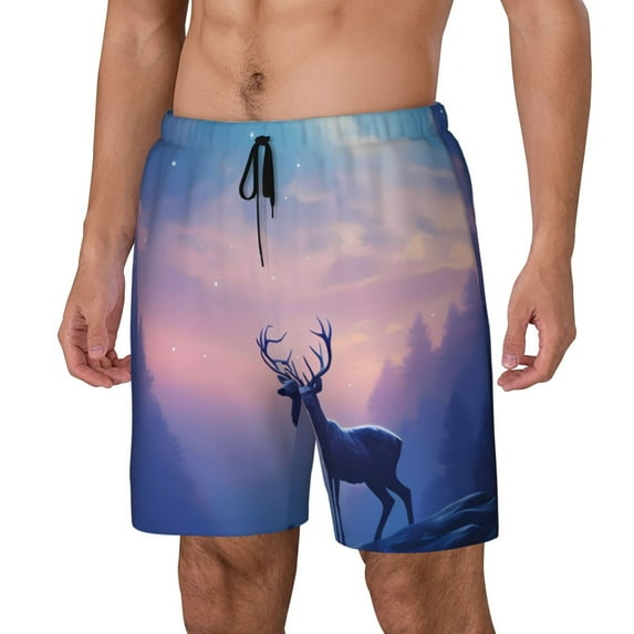 Vsdgher Night Sky Elk for Mens Swim Trunks with Compression Liner Swim Shorts Swim Suits Board Shorts-XX-Large