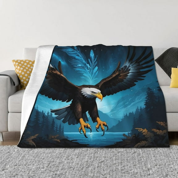 Vsdgher Night Sky Forest Bald Eagle Pattern Fleece Throw Blanket, Horizontal Fleece Bedding Home Decor for Couch & Bed All Season Use -40"x30"