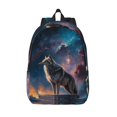 thumbnail image 1 of Vsdgher Night Sky Wolf Print Canvas Backpack Travel Rucksack Unisex Knapsack 15.7/17.7Inch Laptop Backpack for Work,College -Medium, 1 of 5