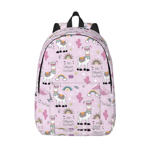 Vsdgher No Drama Llama Print Canvas Backpack Travel Rucksack Unisex Knapsack 15.7/17.7Inch Laptop Backpack for Work,College -Medium