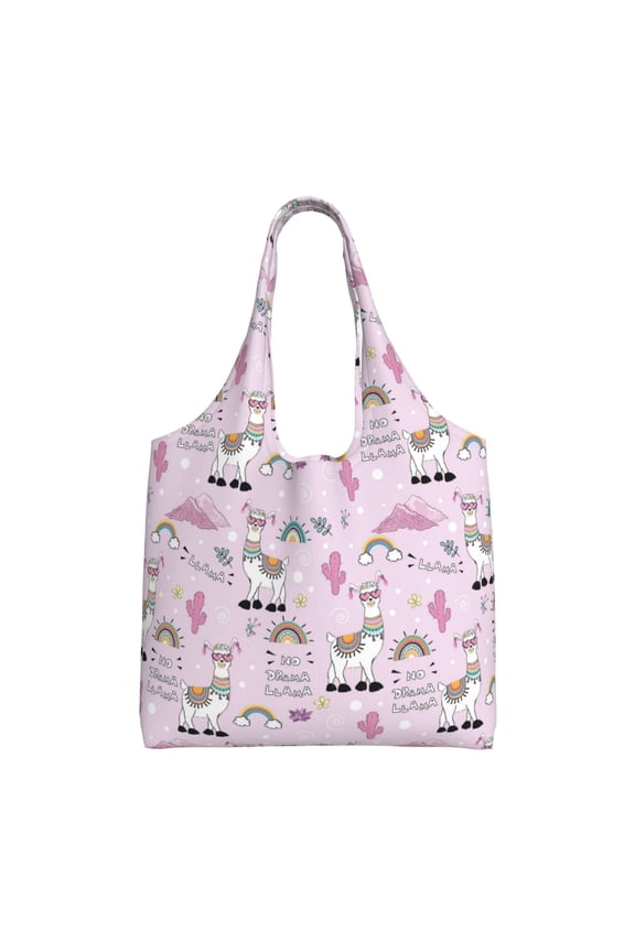 No Drama Llama Print canvas Tote Bag, Lightweight Cloth Bags, Suitable for shopping, groceries, travel