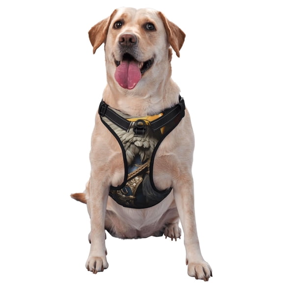 Vsdgher Noble Style Bald Eagle Pattern Dog Harness,No Pull Pet Harness with Soft Padded Handle,Adjustable Reflective Vest with 2 Buckles,4 Slide Buckles,S-XL