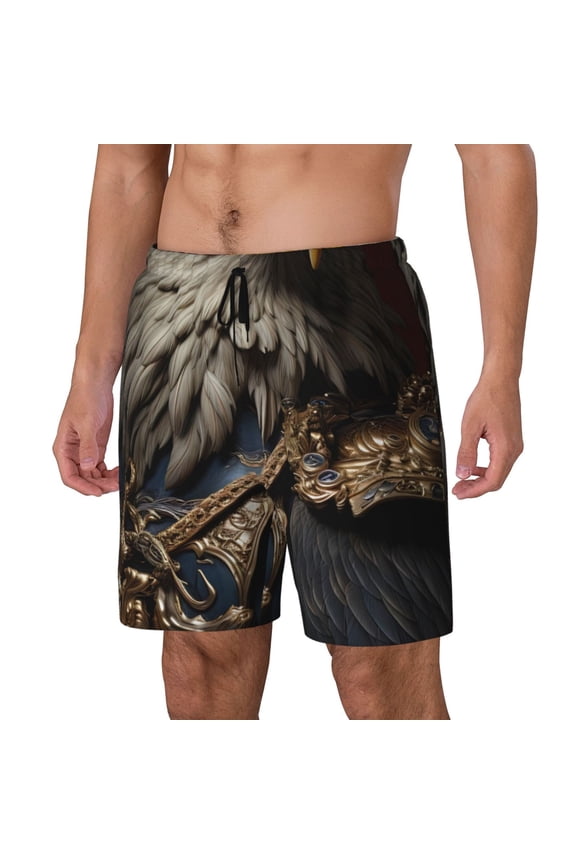 Noble Style Bald Eagle for Mens Swim Trunks with Compression Liner Swim Shorts Swim Suits Board Shorts-Large