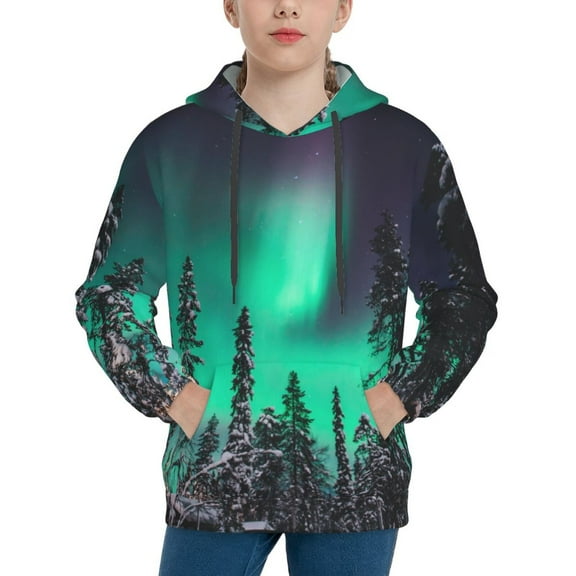 Vsdgher Northern Lights 2 Hoodie Youth Classic Hooded Pullover Sweatshirts Essentials Hoodie for Children (s-xl)-Large