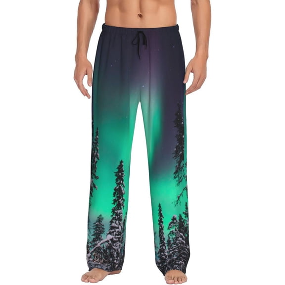 Vsdgher Northern Lights 2 Print Mens Pajama Pants Sleep & Lounge Pants, PJ Bottoms With elastic waistb and Pockets