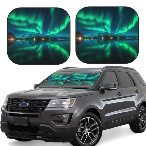 Vsdgher Northern Lights Print Car Windshield Sun Shade, Reflective Sunshade Window Sunshade Sun Visor Protector Fit for Cars,Trucks,SUVs-Large