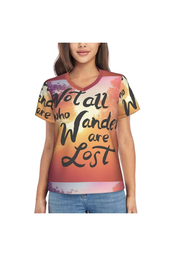 Not All Who Wander Are Lost Women Shirts V Neck Short Sleeve Tops T-Shirt Basic Tees, S to 3XLSmall