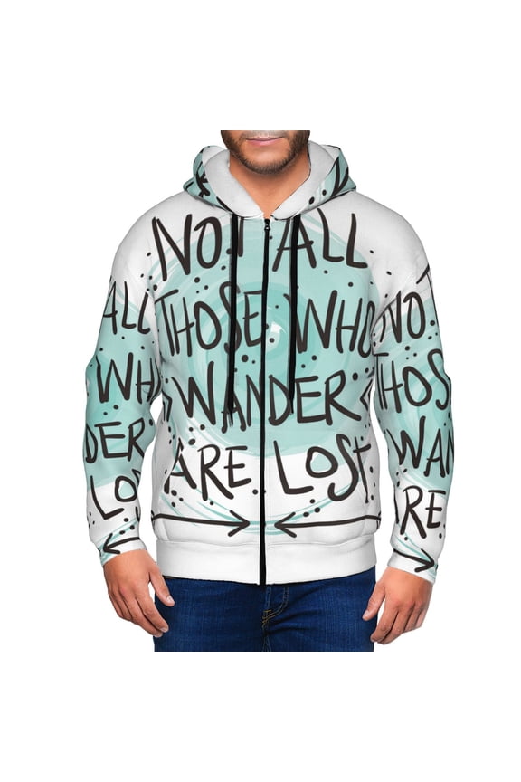 Not All Who Wander Are Lost1 Mens Hoodies Zip Hoodie, Hoodies for Men, Zip-up Hooded Sweatshirt-Small