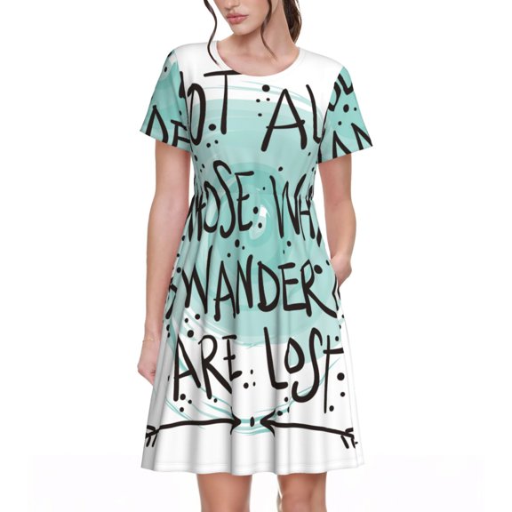 Vsdgher Not All Who Wander Are Lost1 for Womens Summer 2025 Casual Midi Maxi Dresses Lightweight Short Sleeve Round Neck Beach Dress -Medium