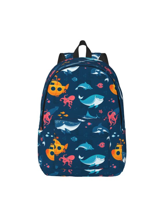 Ocean Floor Animals Print Canvas Backpack Travel Rucksack Unisex Knapsack 15.7/17.7Inch Laptop Backpack for Work,College -Small