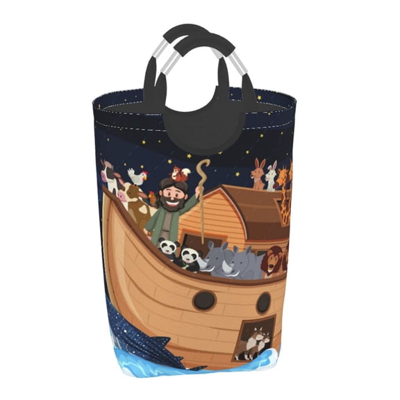 Vsdgher Ocean Scene with Noah's Ark Print Square Laundry Bag Large Collapsible Dirty Clothes Bags With Handles Waterproof Essentials Storage For College Dorm, Family