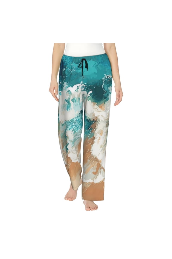 Ocean Wave Crash Women’s Womens Pajama Pants, Lounge Wide Leg PantsLounge Pants,Sleep Bottoms, Lounge for Women-Medium