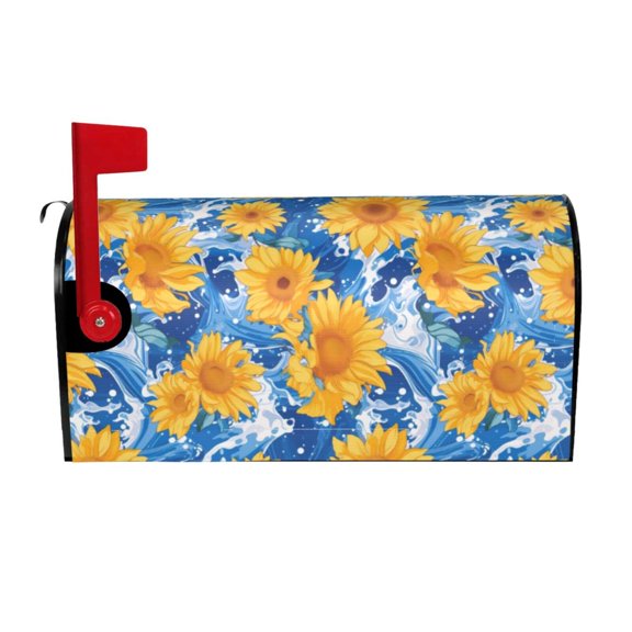 Vsdgher Ocean Wave Sunflower Mailbox Cover Magnetic Mailbox Wraps Post Letter Box Cover for Garden Yard Home Decor 2 Sizes-25.5x21 in