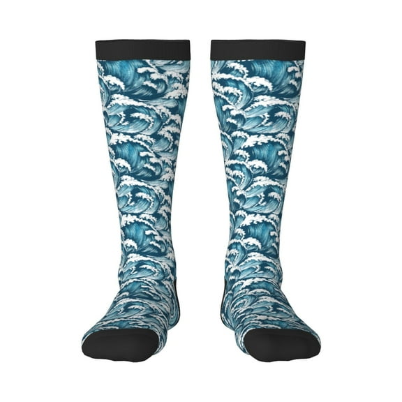 Vsdgher Ocean Waves Knee Socks, High Socks Long Stretchy Sock Women Knee High Stocking, Long Socks for Women