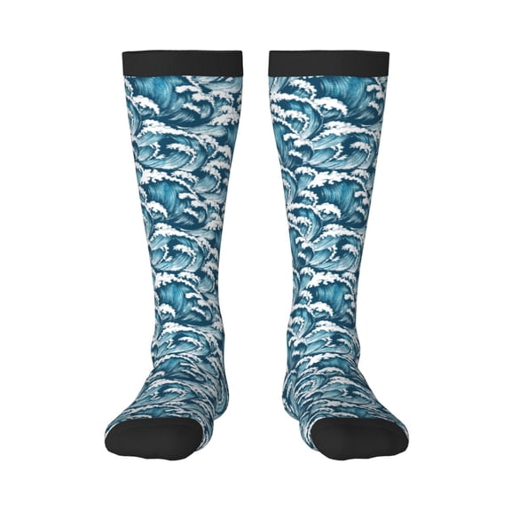 Vsdgher Ocean Waves Knee Socks, High Socks Long Stretchy Sock Women Knee High Stocking, Long Socks for Women