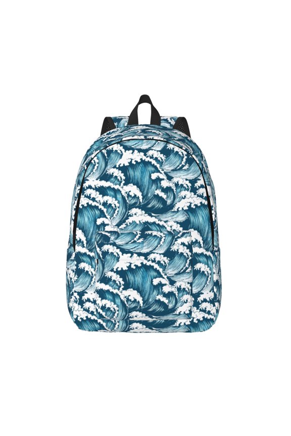 Ocean Waves Print Canvas Backpack Travel Rucksack Unisex Knapsack 15.7/17.7Inch Laptop Backpack for Work,College -Medium