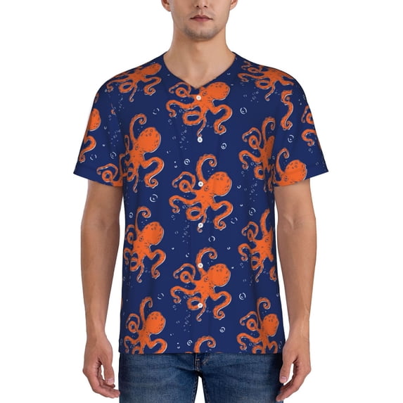 Vsdgher Octopus Mens T-Shirts Baseball Vintage Fashionable Lightweight Casual Crew Neck Slim Fit with Long Sleeves-3X-Large