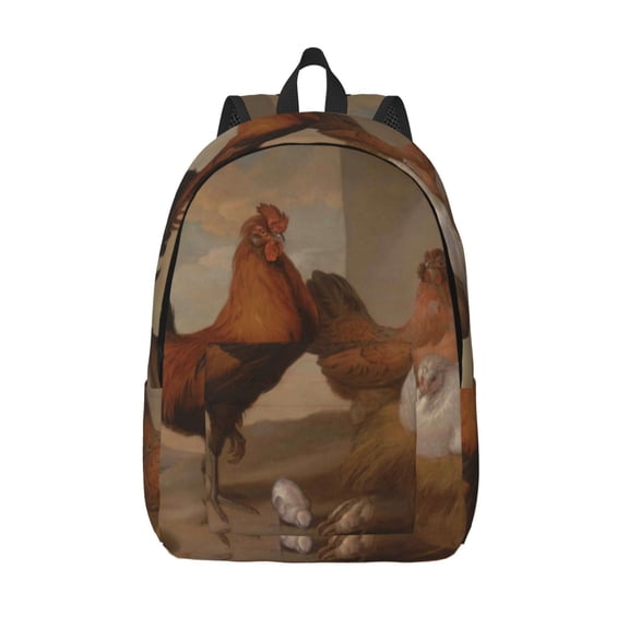 Vsdgher Oil Painting Chicken And Duck Print Canvas Backpack Travel Rucksack Unisex Knapsack 15.7/17.7Inch Laptop Backpack for Work,College -Medium