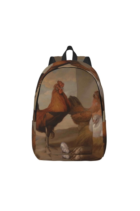 Oil Painting Chicken And Duck Print Canvas Backpack Travel Rucksack Unisex Knapsack 15.7/17.7Inch Laptop Backpack for Work,College -Medium