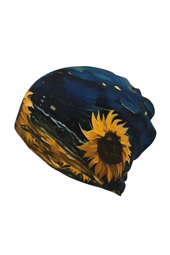 Oil Starry Sky Sunflower Slouchy Beanie Hat for Men/Women, Skull Cap Chemo Cap Night Sleeping Cap