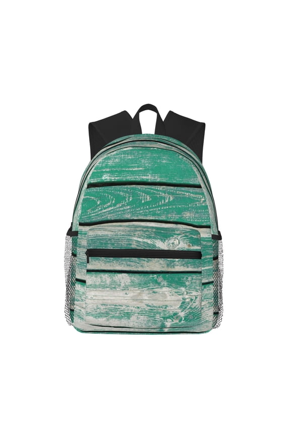 Old Green Wooden Unisex Large Capacity Bookbag, Schoolbag, Casual Daypack for High School, College, Teens, Travel, Work