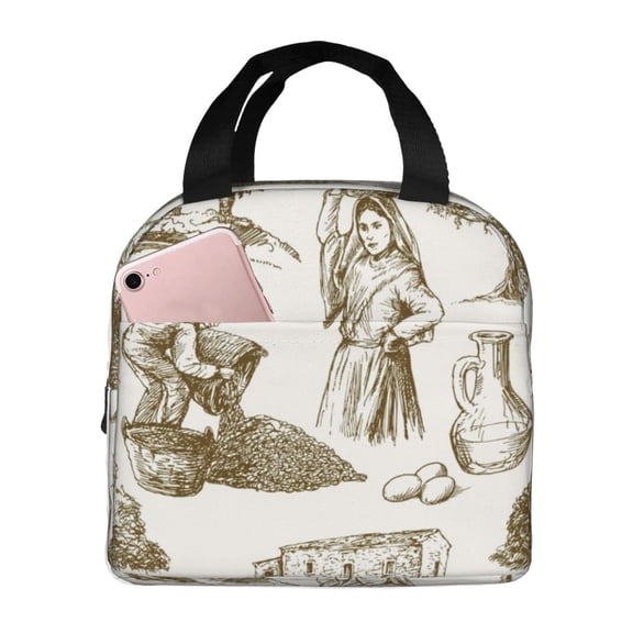 Vsdgher Olive Picking Lunch Bag, Lunch Box for Women Adult Men, Lunch Tote Insulated Cooler Lunch Container for Work/Office/Picnic/Travel