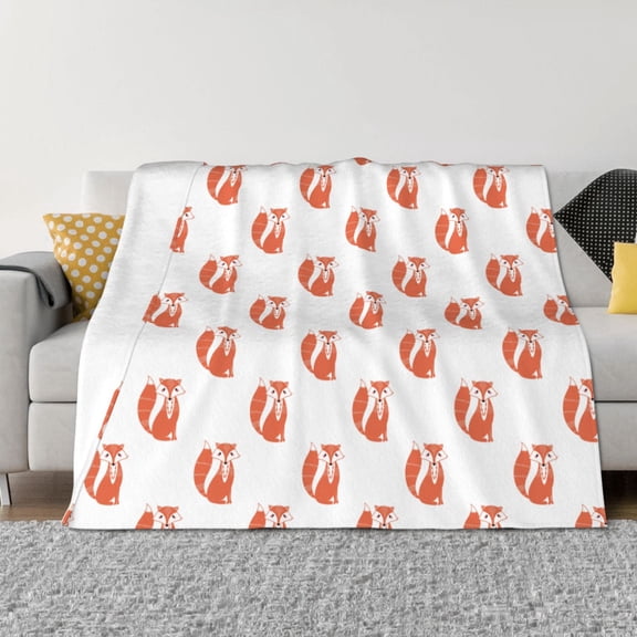 Vsdgher Orange Fox Pattern Fleece Throw Blanket, Horizontal Fleece Bedding Home Decor for Couch & Bed All Season Use -80"x60"