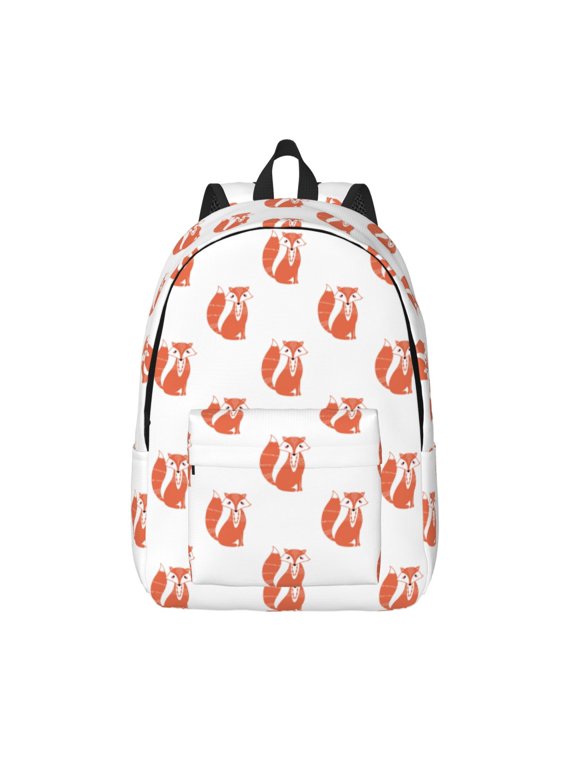 Orange Fox Print Canvas Backpack Travel Rucksack Unisex Knapsack 15.7/17.7Inch Laptop Backpack for Work,College -Small