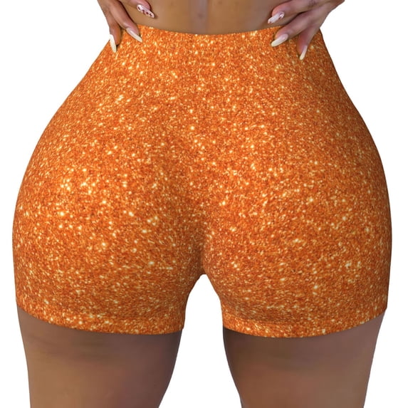 Vsdgher Orange Glitter print Workout Shorts for Women Seamless Soft Smooth Gym Yoga Scrunch Active Exercise Fitness Shorts
