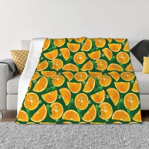 Vsdgher Orange Lemon Pattern Fleece Throw Blanket, Horizontal Fleece Bedding Home Decor for Couch & Bed All Season Use -80"x60"