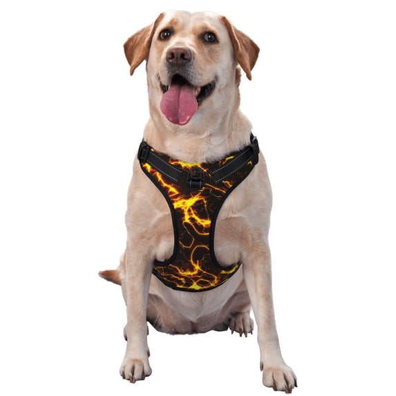 Vsdgher Orange Lightning Pattern Dog Harness,No Pull Pet Harness with Soft Padded Handle,Adjustable Reflective Vest with 2 Buckles,4 Slide Buckles,S-XL X-Large
