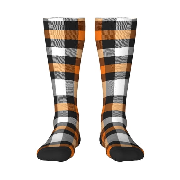 Vsdgher Orange Plaid Print Thigh High Socks Extra Long Stretchy Sock Women Over Knee High Opaque Stocking Daily Wear