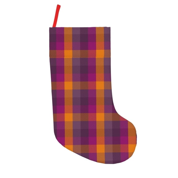 Vsdgher Orange and Purple Plaid Christmas Stockings 18 inch Large Kids Stocking Bags Hanging Socks for Christmas Decor Decorations