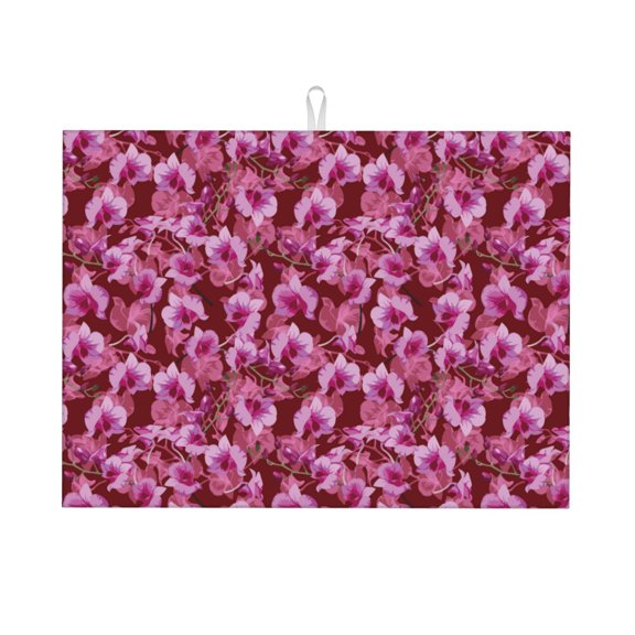 Vsdgher Orchids Flowers Dish Drying Mat Super Absorbent Drying Mat Large Dish Drying Mats for Kitchen Counter Kitchen Drying Mat 24" x 18"