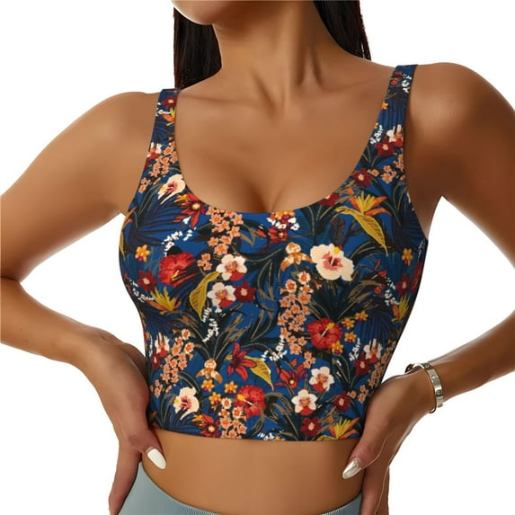 Vsdgher Orchids Flowers Print Women Sleeveless Athletic Tank Top Built-in Bra Camisole Sports Vest for Yoga Running Fitness Exercise with Removable Pads