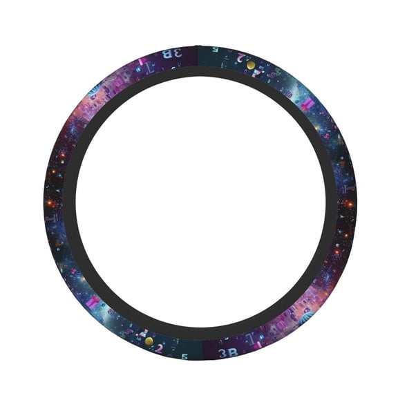 Vsdgher Outer Space Floating Numbers And Letters Pattern Elastic Car Steering Wheel Cover,Car Wheel Cover Protector Car Accessory for Steering Wheel with a Diameter of 14.5"-15"