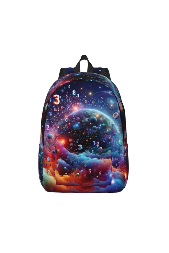 Outer Space Floating Numbers And Letters Print Canvas Backpack Travel Rucksack Unisex Knapsack 15.7/17.7Inch Laptop Backpack for Work,College -Medium