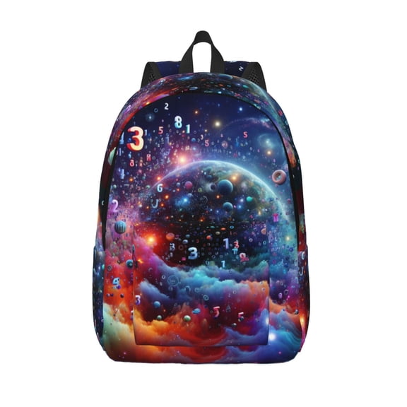 Vsdgher Outer Space Floating Numbers And Letters Print Canvas Backpack Travel Rucksack Unisex Knapsack 15.7/17.7Inch Laptop Backpack for Work,College -Small