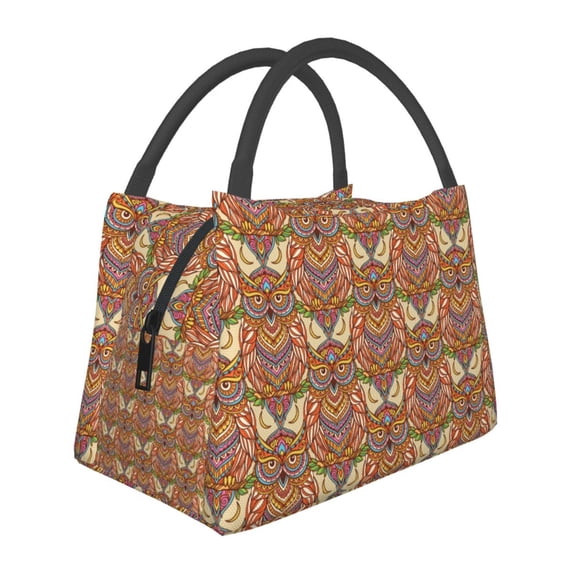 Vsdgher Owl Mandala Print Insulated Reusable Bags with Sturdy Zipper and Handles, Foldable Totes for Hot or Cold Food Bring or Delivery