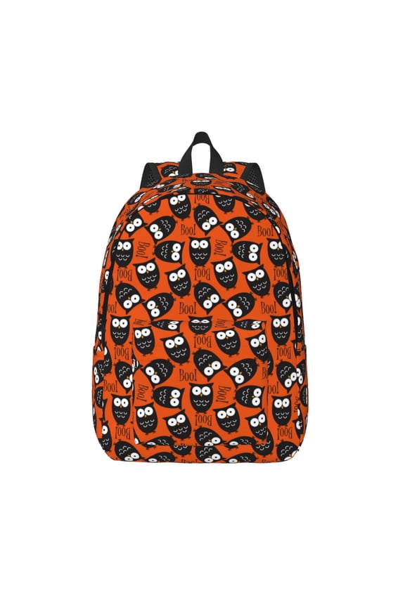 Owls And Boo Print Canvas Backpack Travel Rucksack Unisex Knapsack 15.7/17.7Inch Laptop Backpack for Work,College -Small