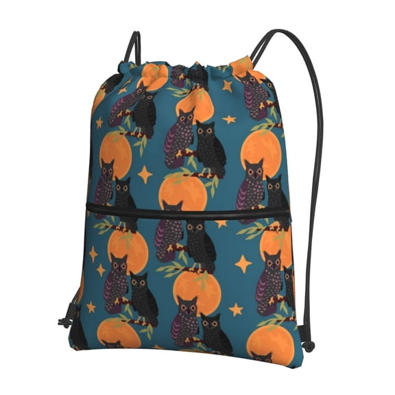 Vsdgher Owls In Cartoon Style Drawstring Backpack Water Resistant String Bag Sports Sackpack Gym Sack for Men Women