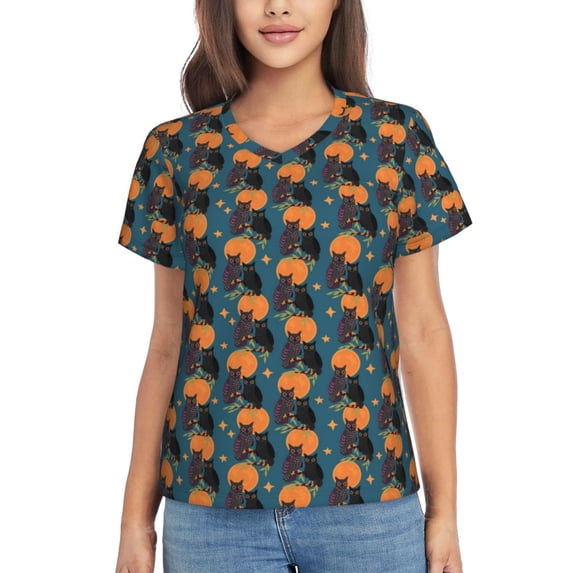 Vsdgher Owls In Cartoon Style Women Shirts V Neck Short Sleeve Tops T-Shirt Basic Tees, S to 3XLSmall